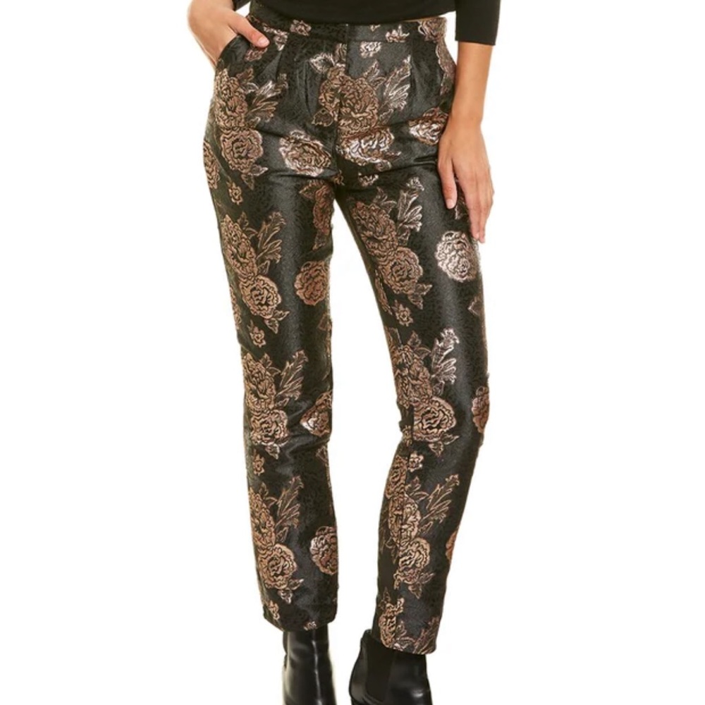 NWT Sage Hey Baby rose gold jacquard floral ankle trouser- high waist